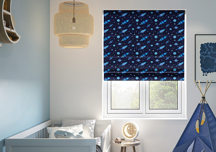 Rocket Adventure, Cosmic Blue - Twist&Fit Roman Blind - Image 3